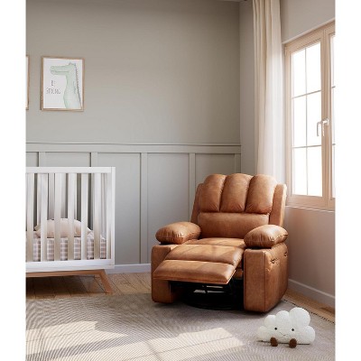 Leather Recliner Chair, Extra Wide 26.8" Manual  Recliner w/Comfortable Arms and Cup Holders for Living Room CF8011