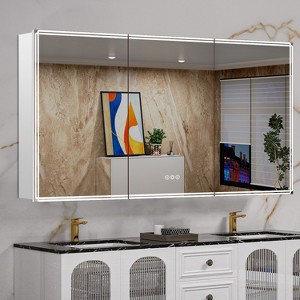 Alita Medicine Cabinet with Lights and Mirrors, Modern Bathroom Cabinet with 3-Mode Light, Anti-Fog, Dimmable, Memory Function, Outlet, Silver - 1 of 4