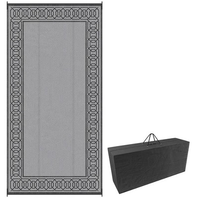 Resenkos Floor Mat Carpet,Indoor Door Mat,Reversible Outdoor Rug, 9'x 18' Waterproof Straw Floor Mat, Portable RV Camping Carpet,Black & Gray Border