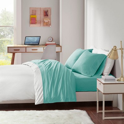 4 Pcs Stylish Jersey Knit Cotton Sheet Set, All Season Home Textile for Modern Bedroom Decor