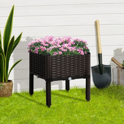 Brown Plastic Raised Garden Bed Planter with Self-Watering Design