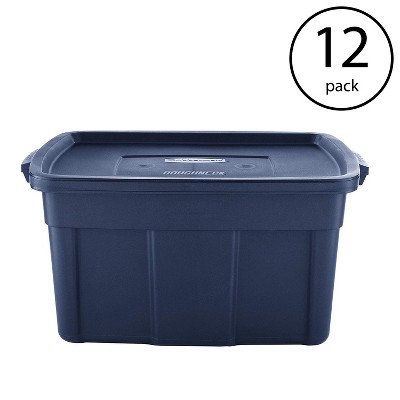 Rubbermaid Roughneck Home/Office 31 Gallon Rugged Latching Plastic Storage Tote with Lid, Dark Indigo Metallic (12 Pack)