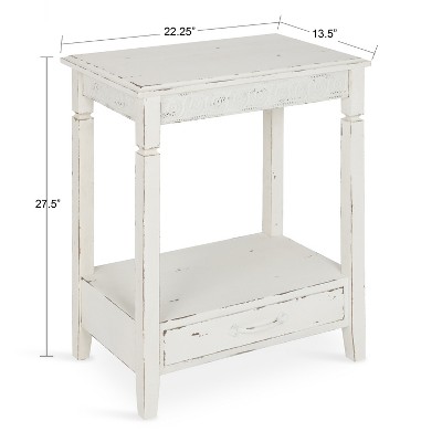 Cottage Charm White Wood Side Table with Storage, 29.91x19.35 in