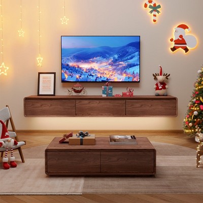 Modern Walnut Floating TV Stand With Drawers