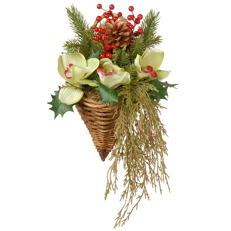 11" Artificial Cymbidium Floral Wall Basket - National Tree Company, 1 of 5