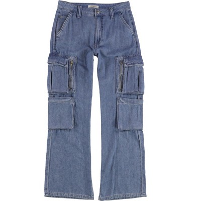 GUESS Womens Kori Cargo Jeans, Blue, 27
