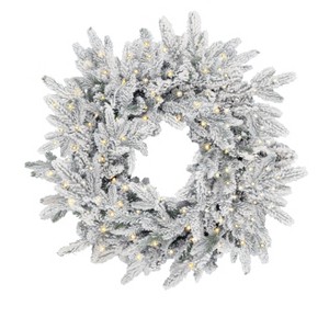 King Of Christmas 36" Artificial Pre-lit Christmas Wreath with Lights, Queen Flock Large Flocked Wreath - 1 of 4