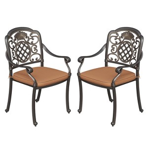 2 Piece Patio Dining Chairs with Cushions, Outdoor All-Weather Cast Aluminum Chairs - 1 of 4