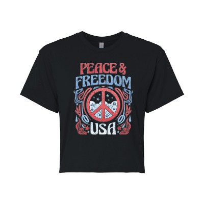 Women's - Instant Message - Peace And Freedom Cropped Graphic T-Shirt