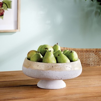 Handcrafted Champagne Glaze Terracotta Decorative Bowl with Stand