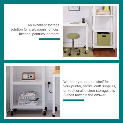 White 72" Industrial Metal 5-Shelf Mobile Bookcase
