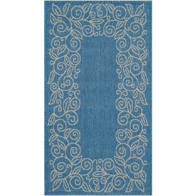 Elegant Blue & Beige Synthetic Indoor/Outdoor Rectangular Rug