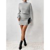 Women's Dress Ribbed Turtleneck Long Sleeve Bodycon Dress - 3 of 4