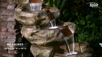 48" Dark Moss Green Multi-Tier Resin Outdoor Waterfall Fountain with LED Lights