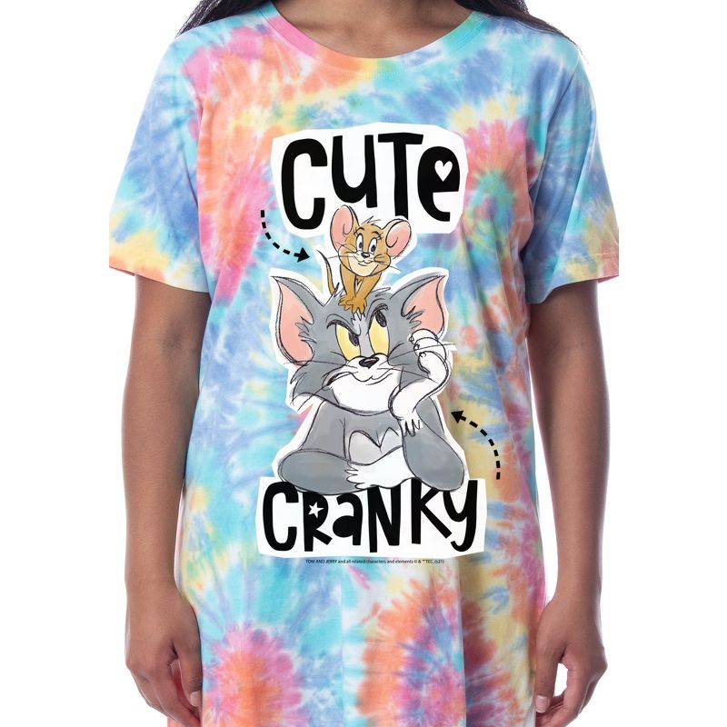 Tom And Jerry Womens' Cute Cranky Tie-Dye Nightgown Sleep Pajama Shirt Multicolored, 3 of 4