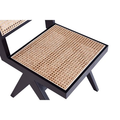 Ash Wood Black Rectangular Dining Set with Cane Chairs