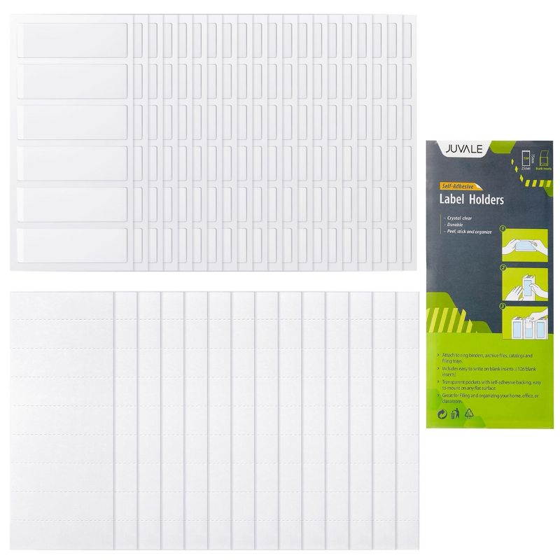 Juvale 120 Pack Clear Binder Spine Label Holder Stickers with 126 White Inserts, Self-Adhesive Pocket Sleeves for Office, Business Supplies, 1x3 In, 1 of 9