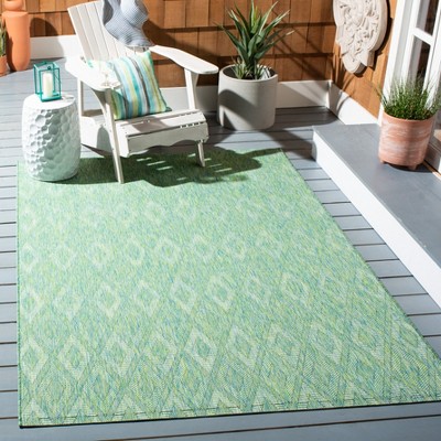 Green Geometric Stain-Resistant Indoor/Outdoor Area Rug