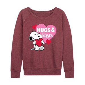 Women's - Peanuts - Snoopy Hugs And Kisses Lightweight French Terry Wide Neck Long Sleeve Shirt - 1 of 4