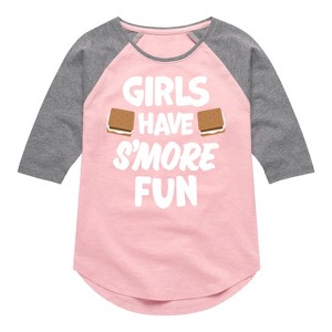 Girls' - Instant Message - Girls Have Smore Fun Shirt Tail Raglan Graphic T-shirt - 1 of 4