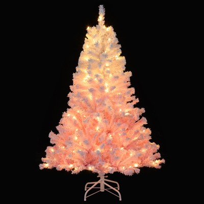 Tangkula Artificial Christmas Tree Hinged Snow Flocked Xmas Tree w/ 456/820/1264/1774 Branch Tips