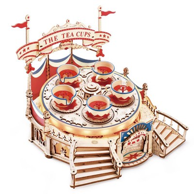 ROBOTIME 3D Wooden Puzzle Model,Tilt-A-Whirl DIY Model Kits Gift for Kids Adults, 8.82"*7.76"*7.28"