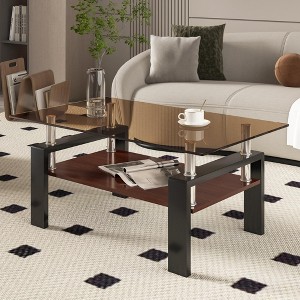 KWPZQEB Rectangle Coffee Table, 2-Tier Coffee Table with Storage Shelf and Metal legs, Glass Center Table for Living Room, Bedroom - 1 of 4