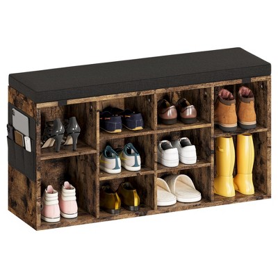 Shoe Bench with Padded Seat, Entryway Storage Bench with Adjustable Shelf, 3 Tier Shoe Rack with 10 Compartments