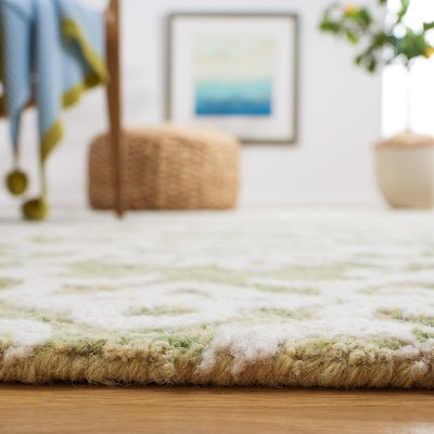 Light Green and Ivory Hand Tufted Wool Runner Rug