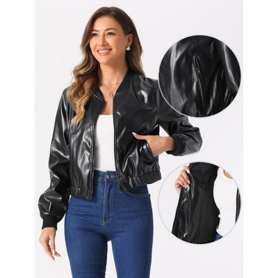 Allegra K Women's Long Sleeve Stand Collar Drop Shoulder Bomber Jacket X-Small Black — фото 2