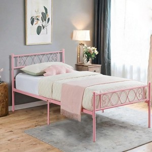 Metal Bed Frame with Heart Headboard & Footboard, Kids/Teens Platform Bed, No Box Spring Needed, 12.2" Underbed Storage, Easy Assembly - 1 of 4