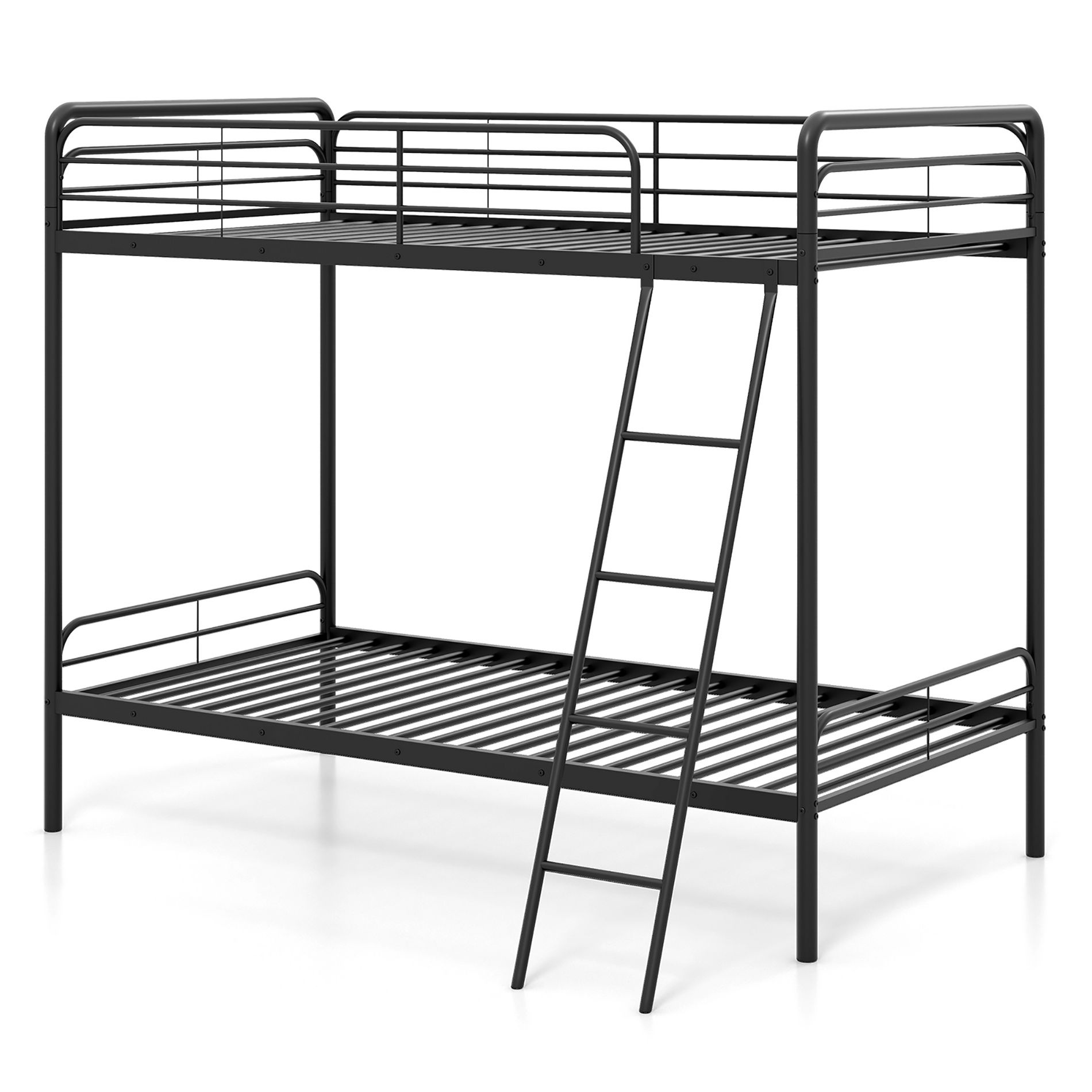 Tangkula Twin Over Twin Bunk Bed Heavy Duty Metal Bunk Bed w/ Ladder Safety Guardrails