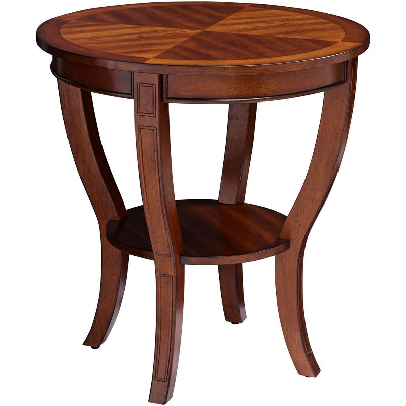 Elm Lane Patterson II Vintage Cherry Wood Round Accent Side End Table 26" Wide with Lower Shelf Brown Curving Legs for Living Room Bedroom Bedside, 1 of 9