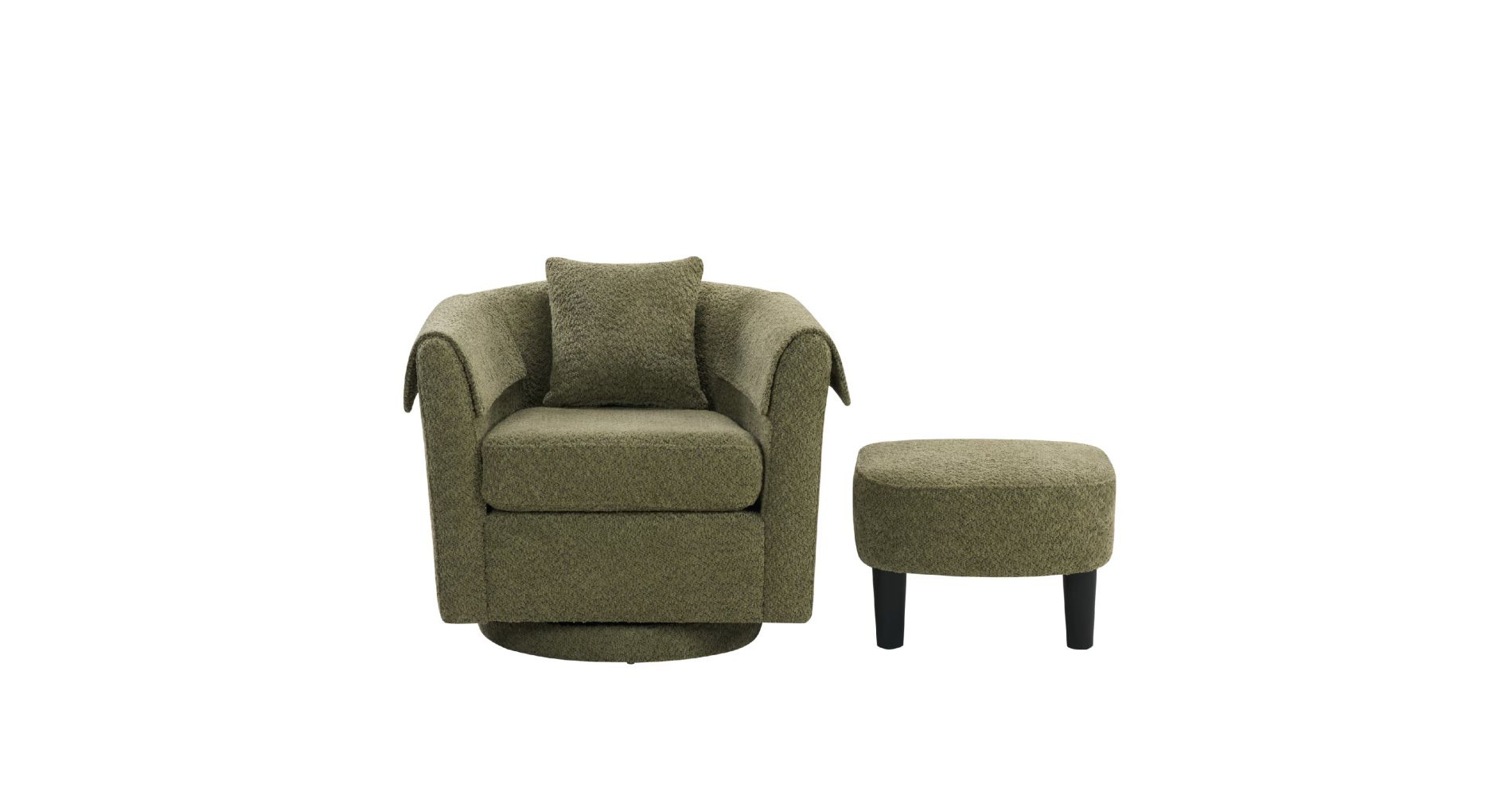 Bestier Green Modern Chenille Swivel Accent Chair with Ottoman Set 360° Rotation, Removable Back Pillow & Armrest Covers