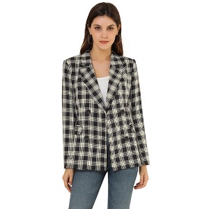 INSPIRE CHIC Women's Casual Fit Notched Lapel Double Breasted Plaid Formal Blazer - 1 of 4