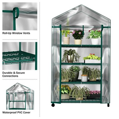 Portable 4-Tier Greenhouse with Clear PVC Cover and Wheels