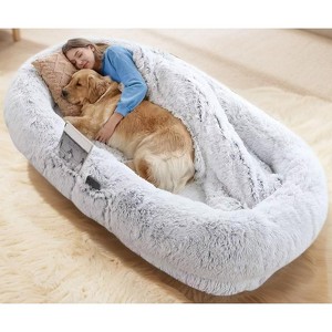 Gulches Dog Bed, Size Fits You and Pets, Washable Faux Fur Dog Bed for People Doze Off, Napping Orthopedic Dog Bed  Xmas Christmas Gift,Gray - 1 of 4