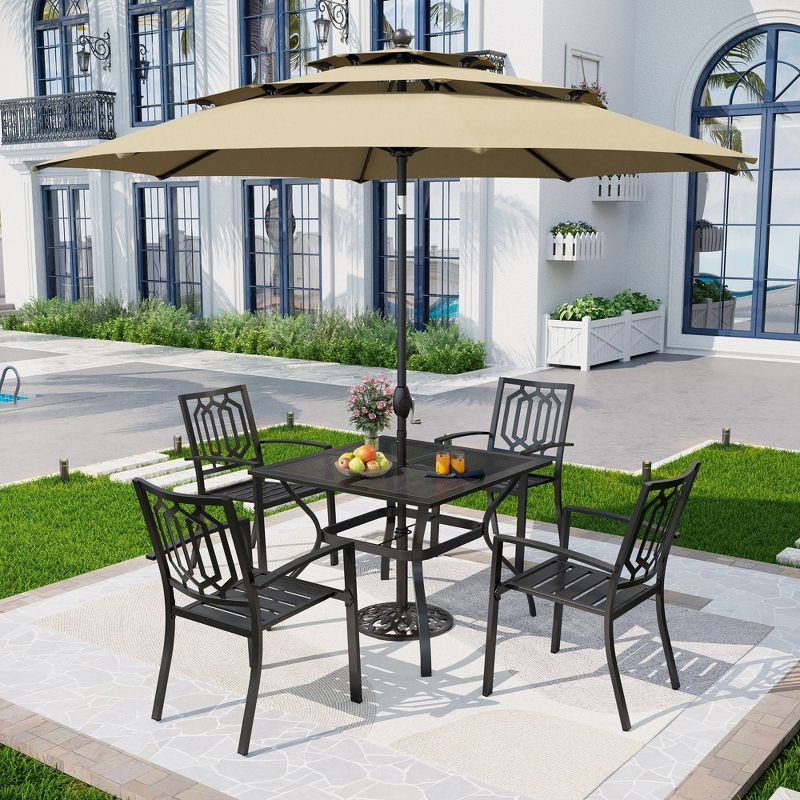 5pc Metal Indoor/Outdoor Square Dining Table with Arm Chairs &#38; Umbrella Hole - Captiva Designs, 1 of 9
