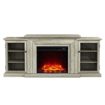 71" Vintage TV Stand for TVs up to 70" with Electric Fireplace Gray - Festivo