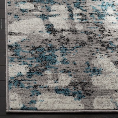 Skyler Gray and Blue Synthetic Abstract Square Rug 6'7"