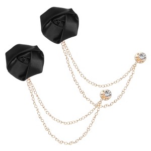 Unique Bargains Cloth Flower Lapel Pin with Gold Badge Tassel Chain for Men Wedding 1.57 inch 2 Pcs - 1 of 4