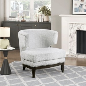 Contemporary Accent Chair Gray Boucle Fabric Upholstered Nailhead Trim Plywood Elegant Style Furniture 1pc Unique Barrel Back - 1 of 4