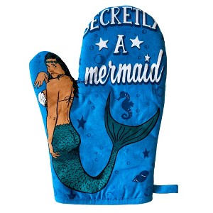 Secretly A Mermaid Oven Mitt Funny Sea Ocean Princess Novelty Kitchen Glove - Crazy Dog Bakeware - 1 of 4
