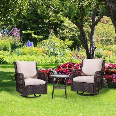 Whizmax Swivel Rocker Patio Chairs Set of 2 and Matching Side Table - 3 Piece Wicker Patio Bistro Set with Premium Fabric Cushions Outdoor Furniture