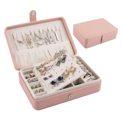 Pink Jewelry Travel Organizer Case, Portable Storage Box Holder