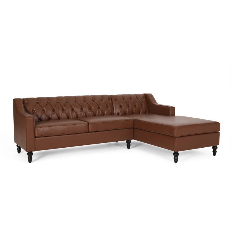Furman Contemporary Tufted Chaise Sectional Cognac Brown/Dark Brown - Christopher Knight Home, 1 of 17