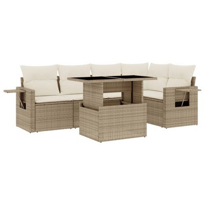 vidaXL 6 Piece Patio Sofa Set with Cushions Beige and Cream Poly Rattan - Without Storage