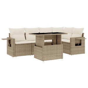 vidaXL 6 Piece Patio Sofa Set with Cushions Beige and Cream Poly Rattan - Without Storage - 1 of 4