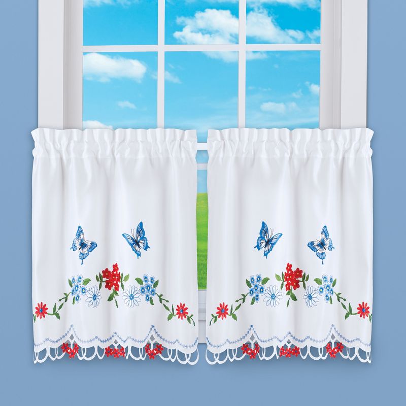 Collections Etc Americana Butterfly and Cutout Border Curtain Tier Set, 2 of 4