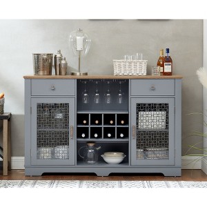 Modern Farmhouse Buffet Cabinet with 2 Drawers, Glass Door Cabinets, Wine & Glass Racks, Coffee Bar Sideboard for Kitchen, Dining Room & TV Stand - 1 of 4
